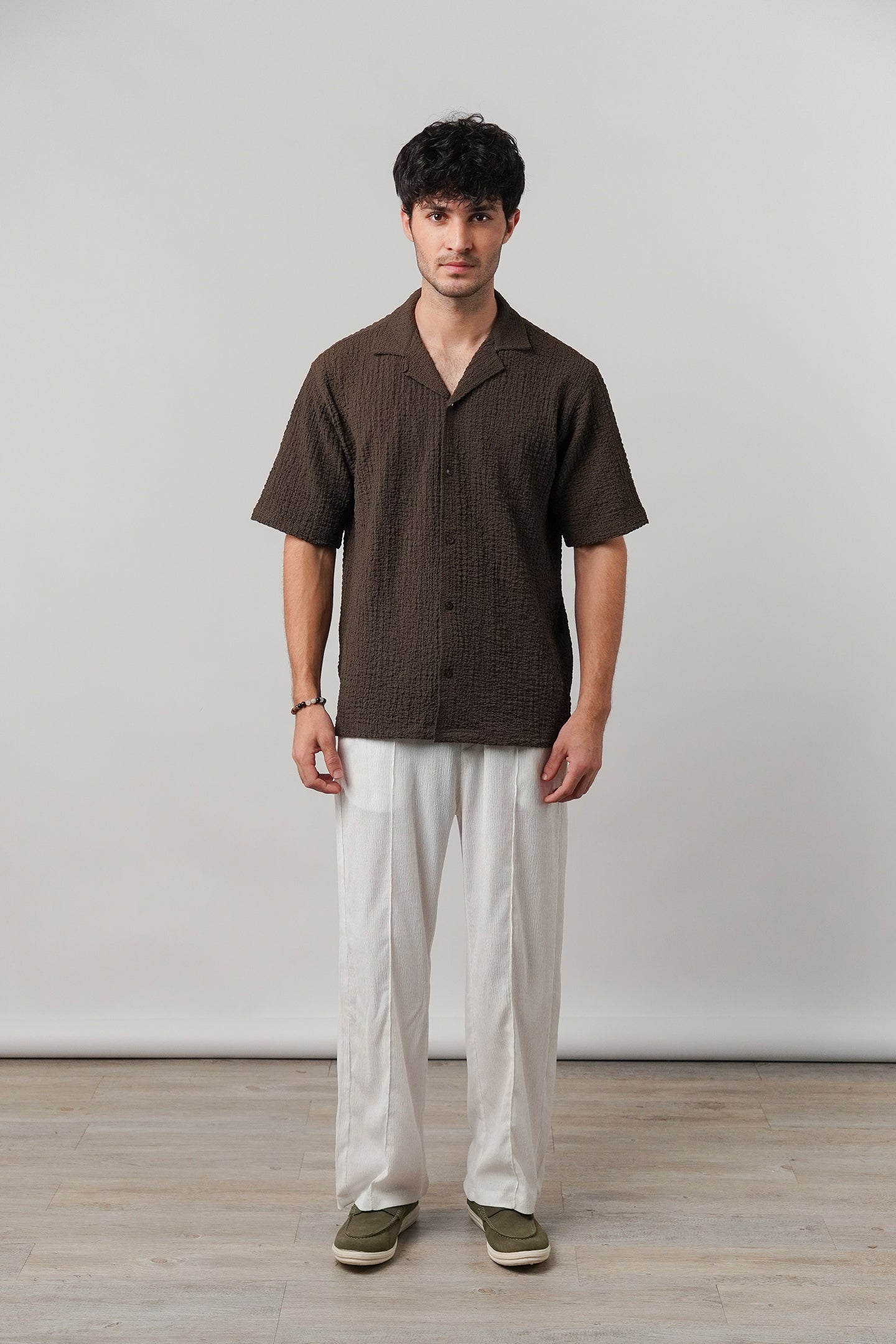 Knitted Cuban Shirt - Brown - Mendeez