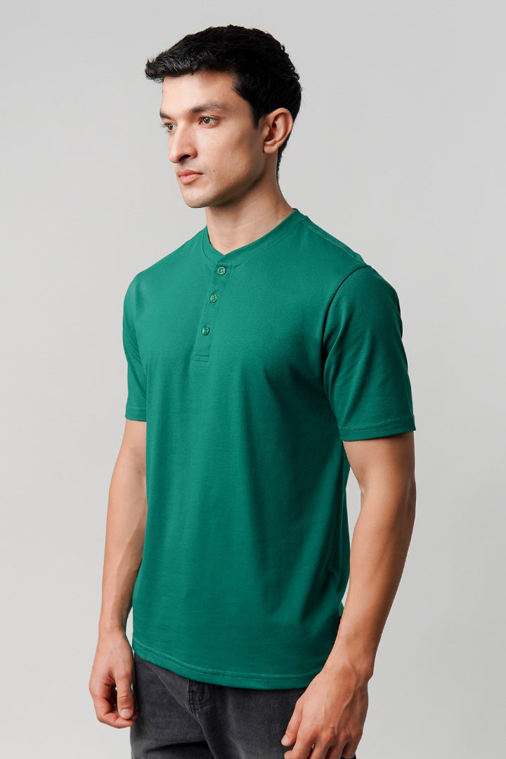 Regular Fit Henley T-Shirt - Green - Mendeez