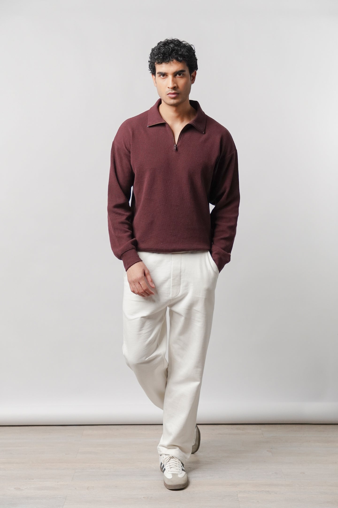 Quarter-Zip Sweatshirt - Maroon - Mendeez