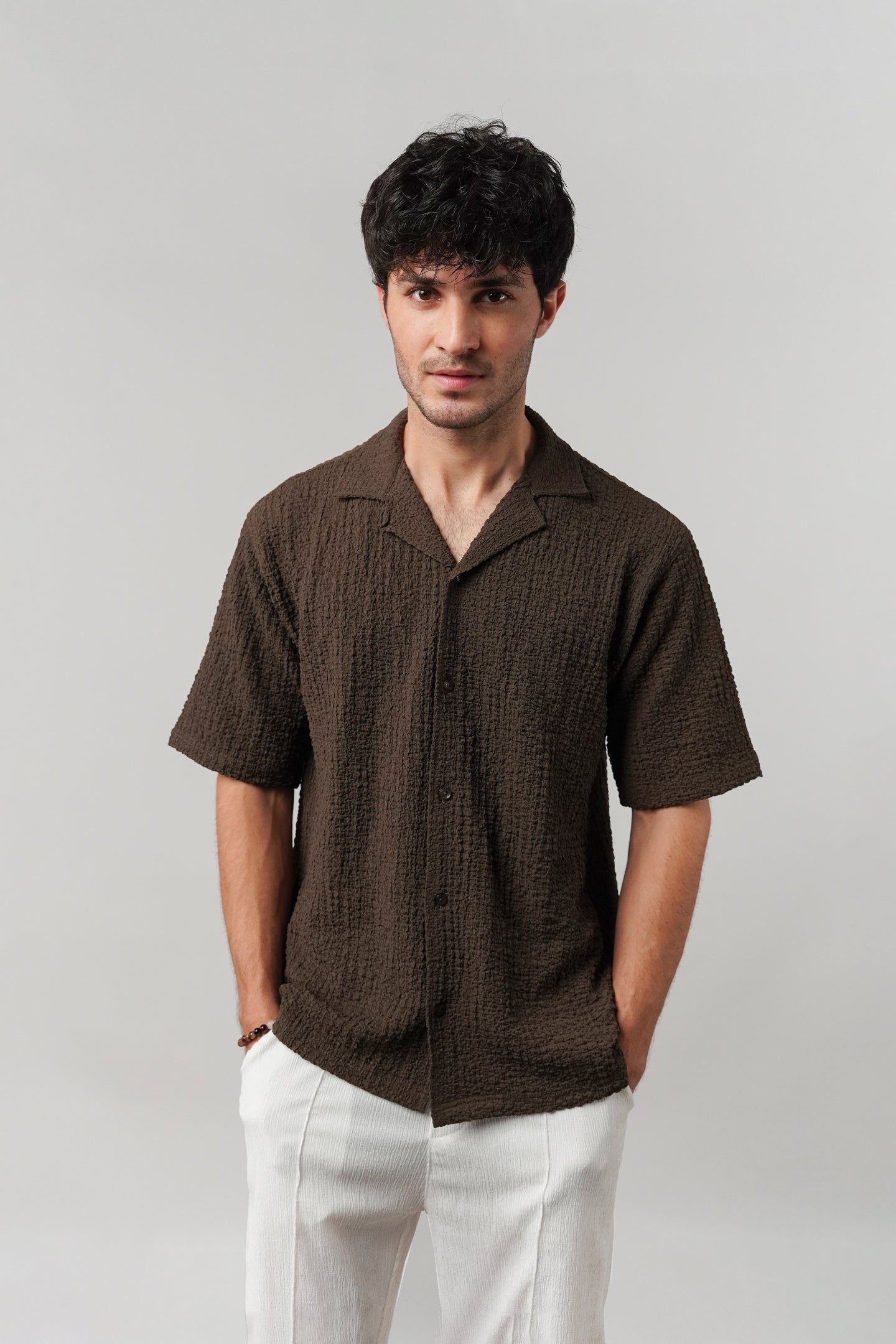 Knitted Cuban Shirt - Brown - Mendeez