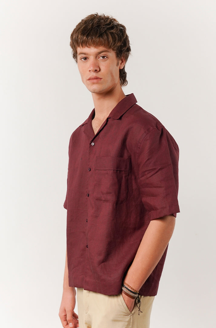 Box Fit Cuban Shirt - Maroon - Mendeez