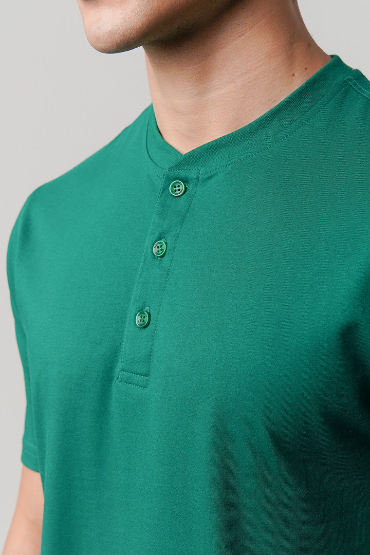Regular Fit Henley T-Shirt - Green - Mendeez