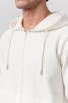 Textured Zipper Hoodie - White - Mendeez