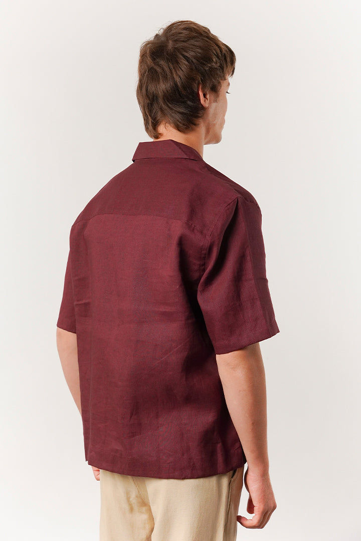 Box Fit Cuban Shirt - Maroon - Mendeez