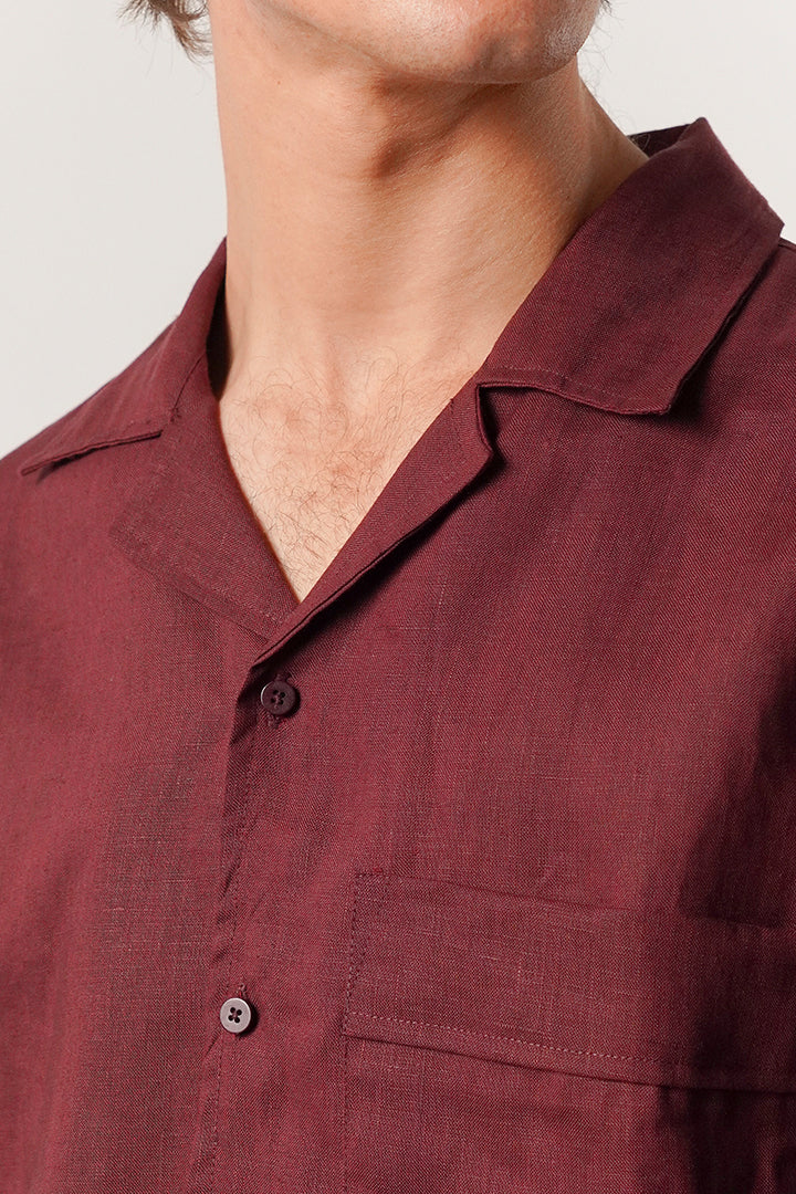 Box Fit Cuban Shirt - Maroon - Mendeez