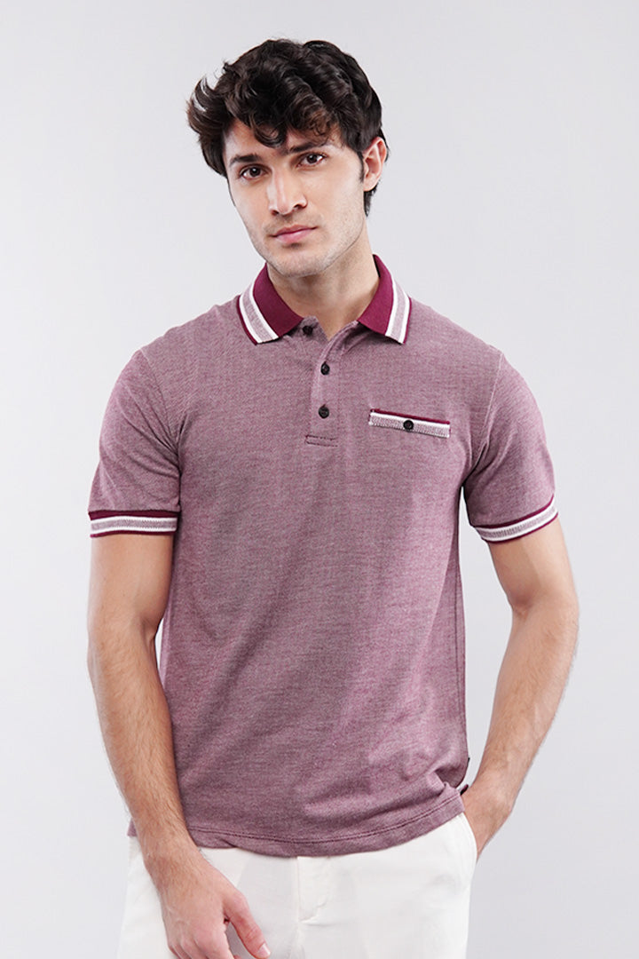 Herringbone Polo Shirt - Maroon - Mendeez