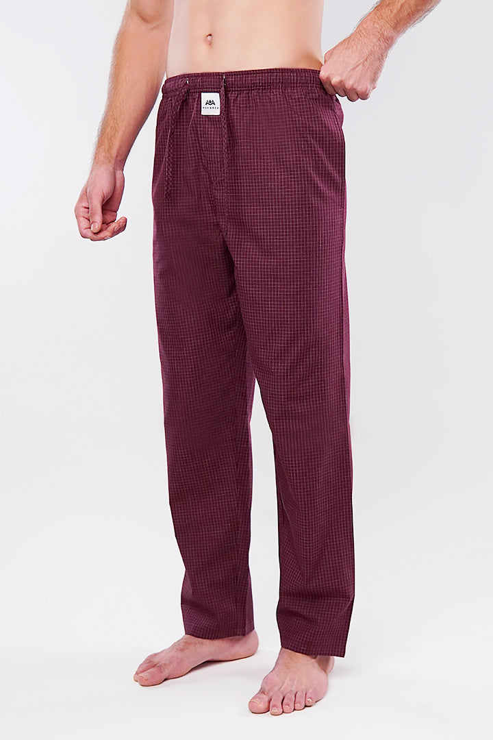 Check Woven Pajamas - Maroon - Mendeez