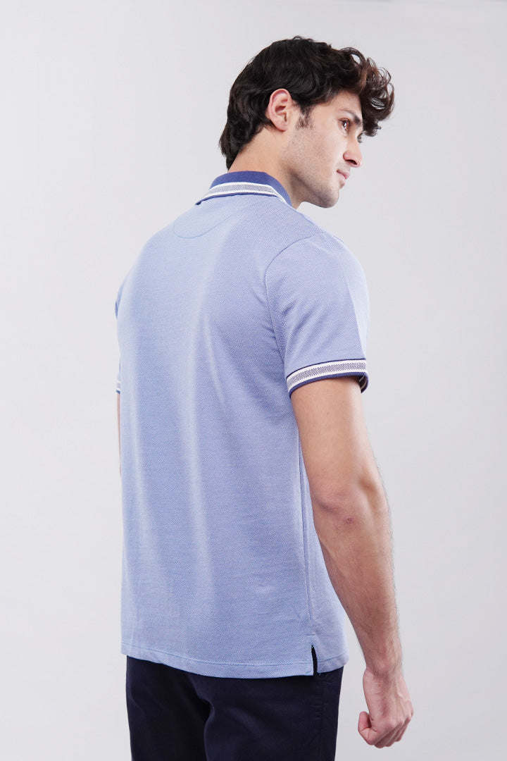 Herringbone Polo Shirt - Blue - Mendeez