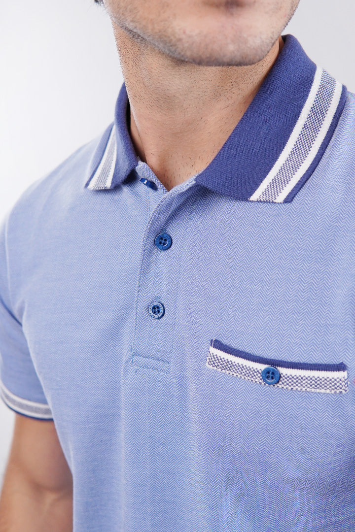 Herringbone Polo Shirt - Blue - Mendeez