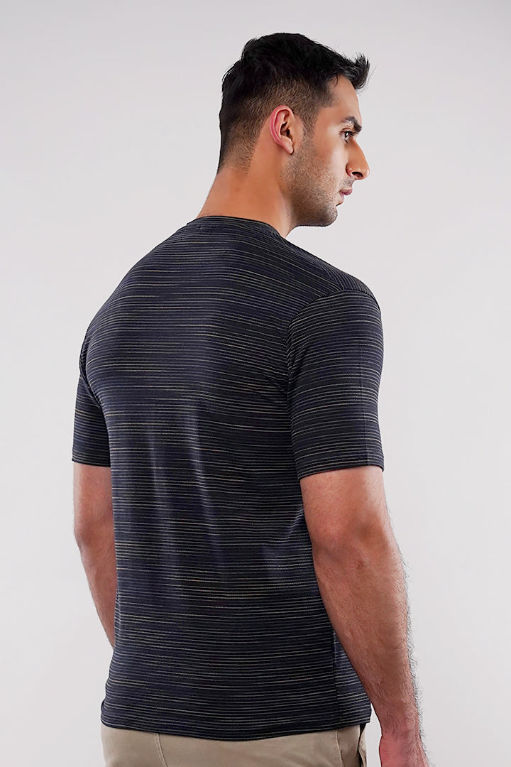 Textured Henley T-Shirt - Navy Blue - Mendeez
