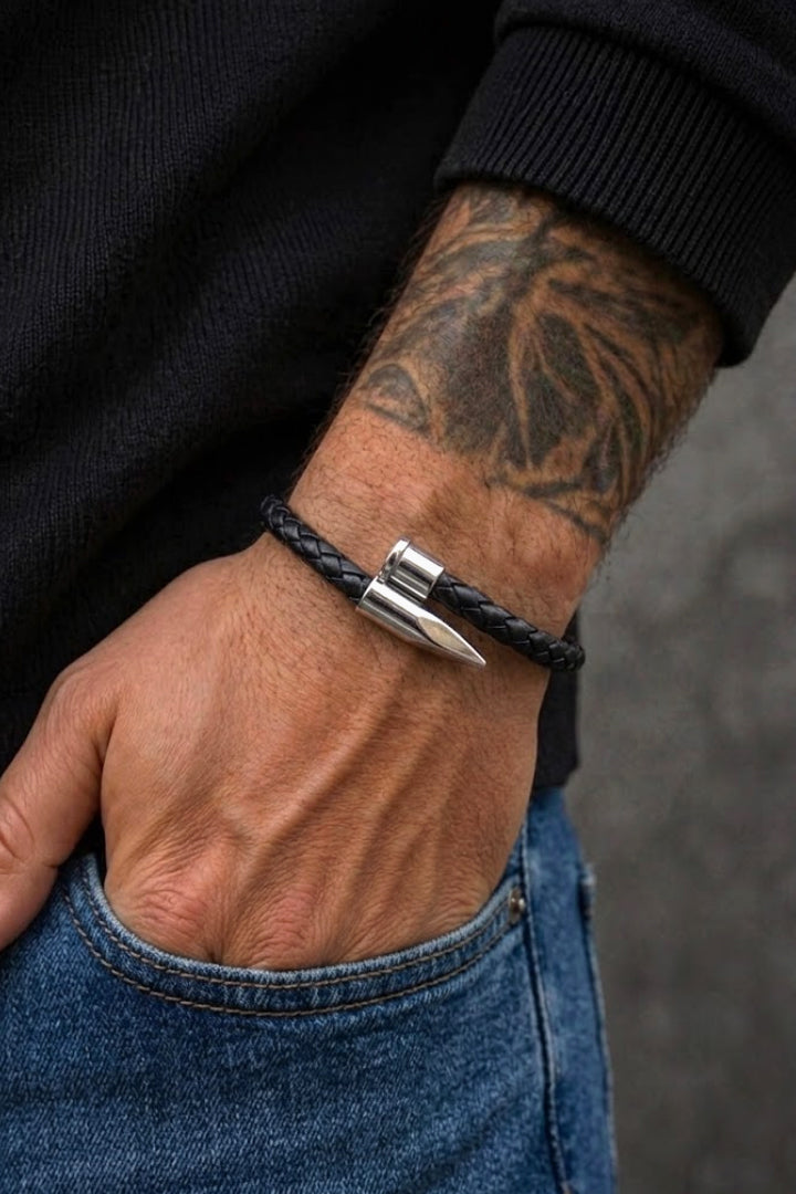 Black Silver Nail Bracelet - Mendeez