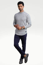 Misty Gray Mock Neck Striped Sweatshirt - Mendeez PK 