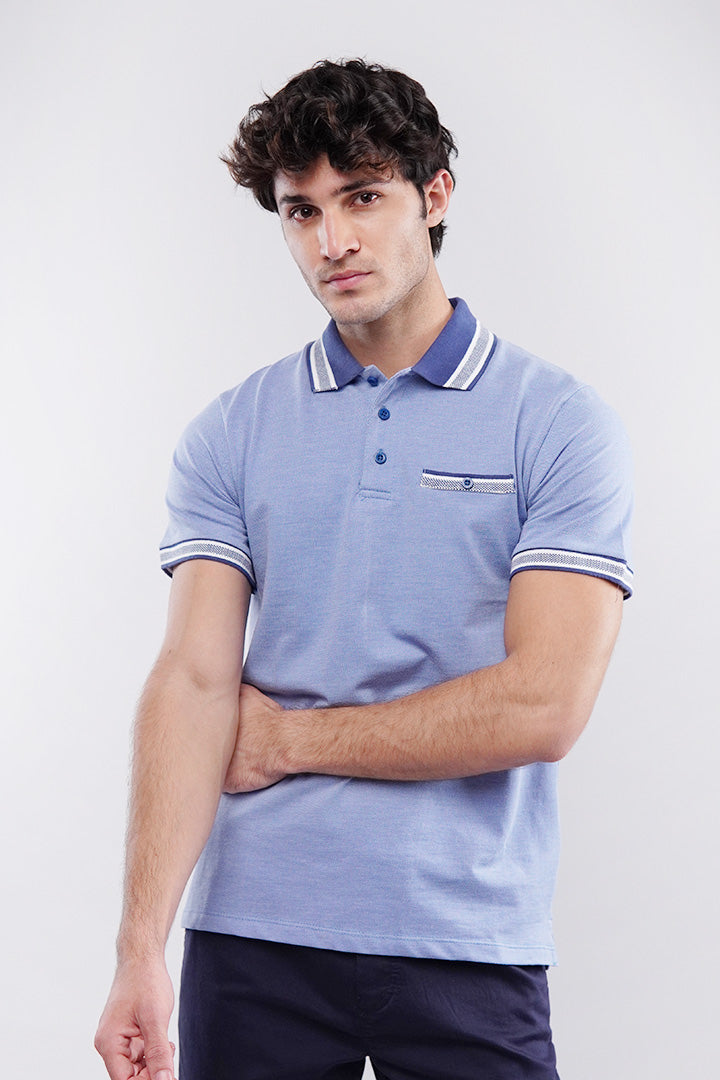 Herringbone Polo Shirt - Blue - Mendeez