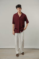 Textured Cuban Shirt - Maroon - FA - Mendeez