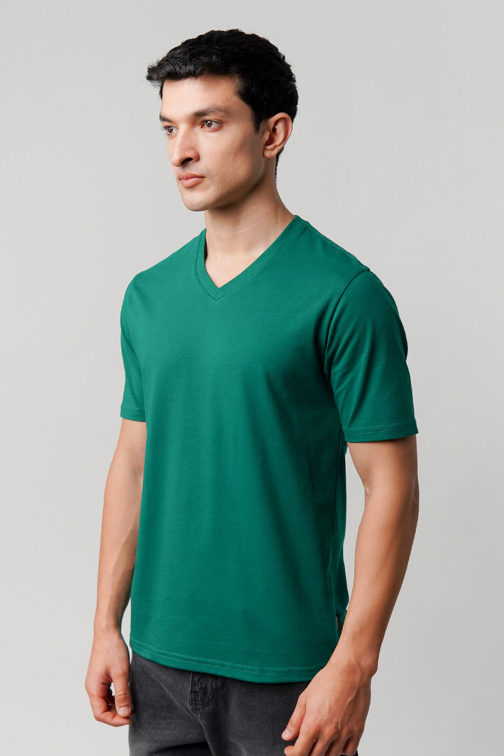Regular Fit V-Neck T-Shirt - Green - Mendeez