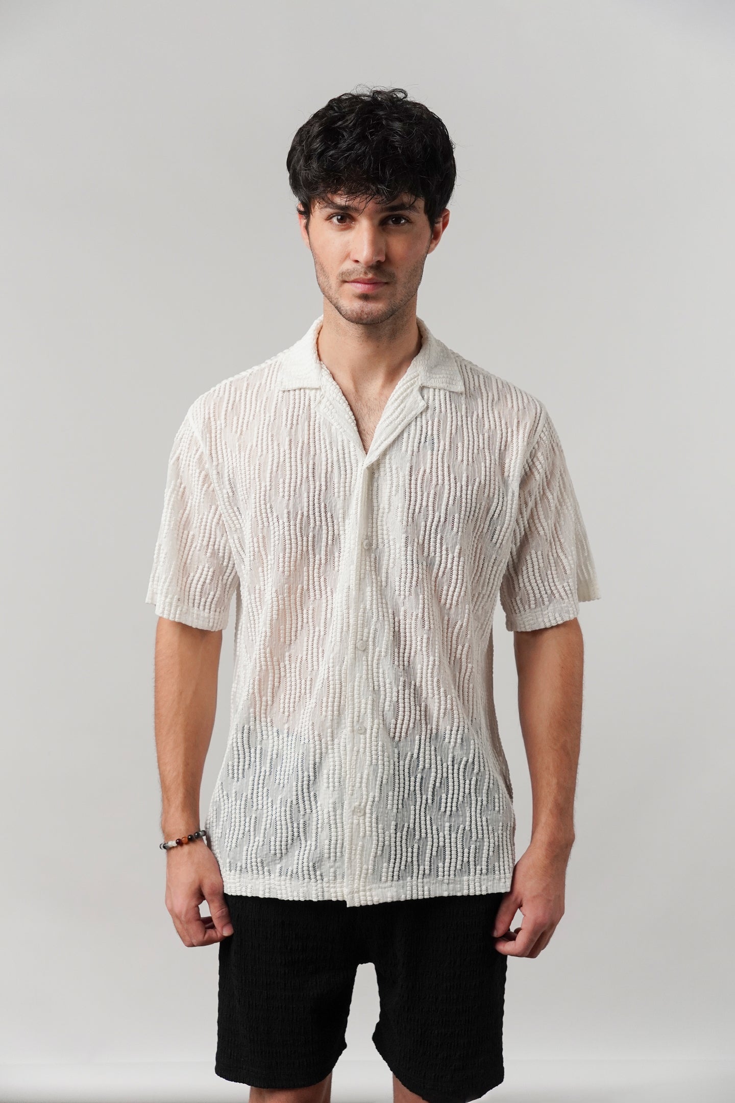 Knitted Cuban Shirt - Off-White - Mendeez