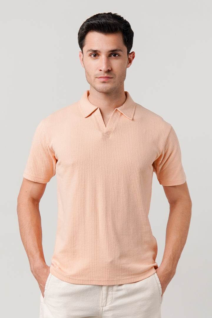 Drop Needle Polo Shirt - Peach - Mendeez
