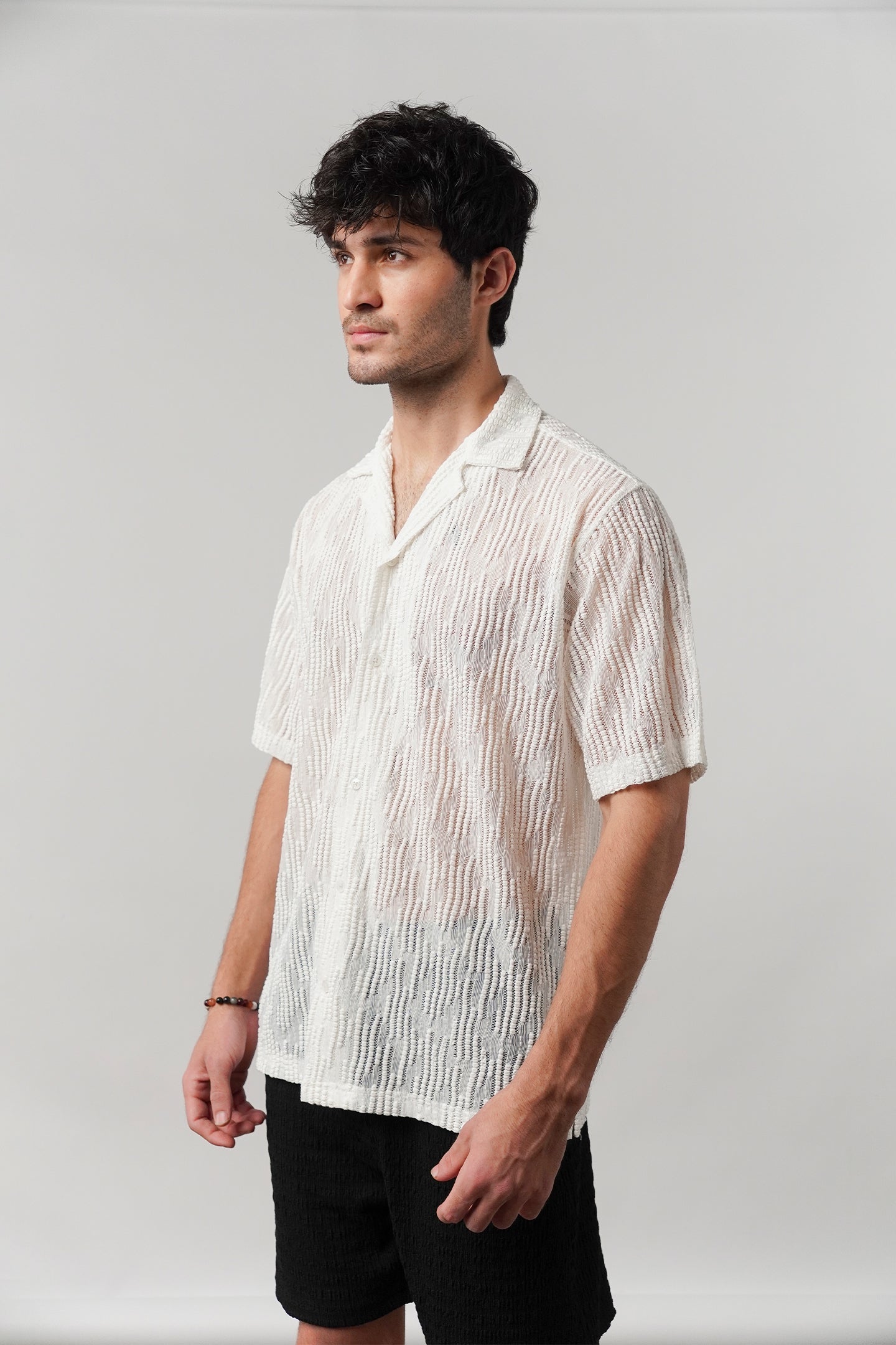 Knitted Cuban Shirt - Off-White - Mendeez