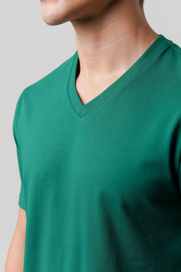 Regular Fit V-Neck T-Shirt - Green - Mendeez