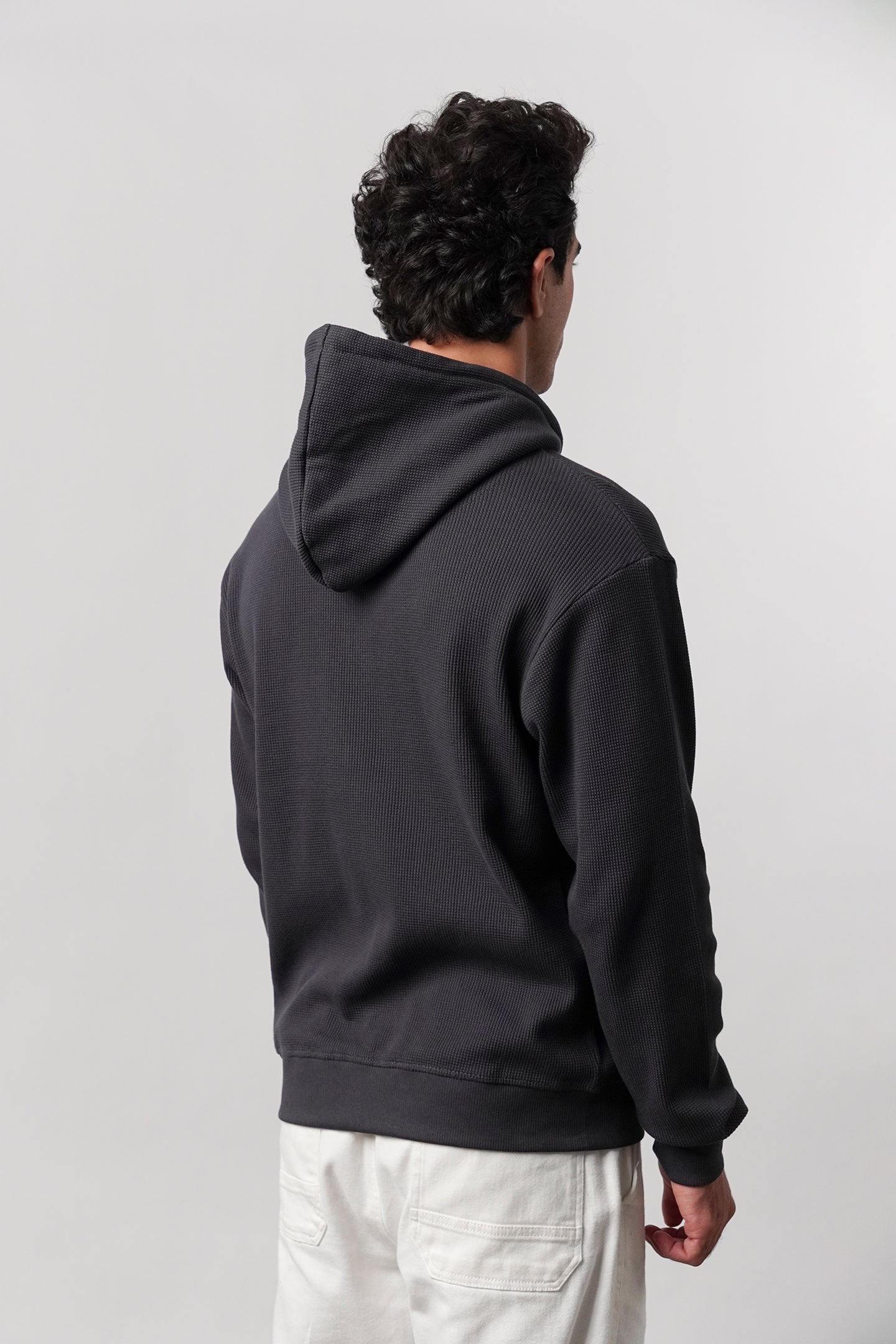 Textured Zipper Hoodie - Charcoal Grey - Mendeez
