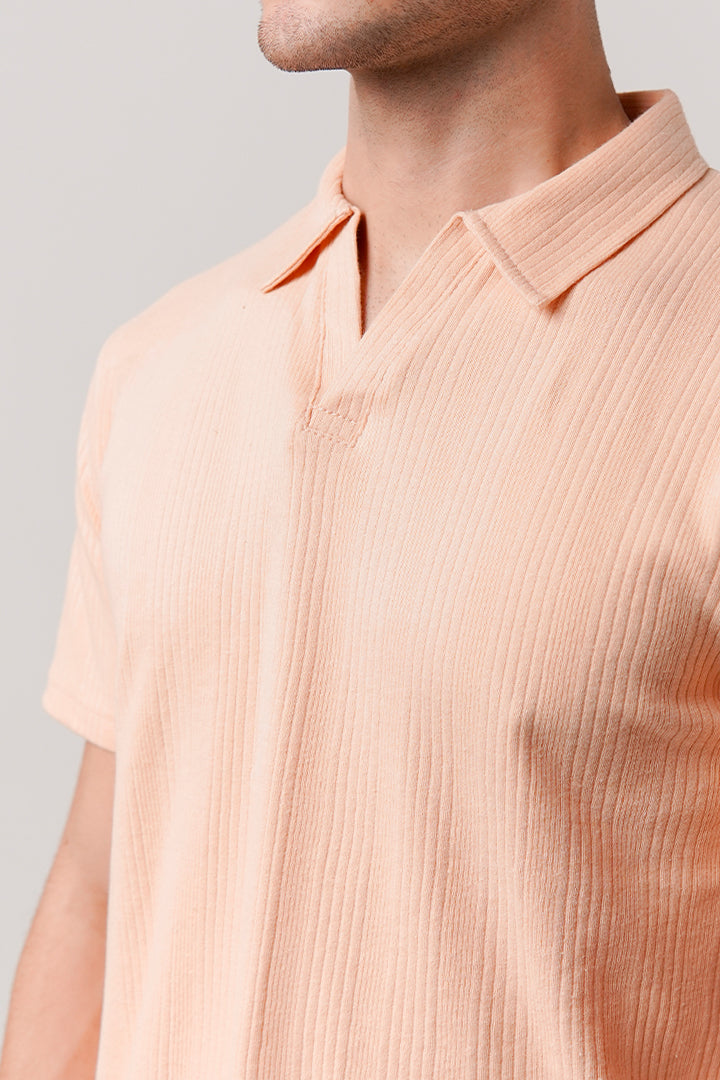 Drop Needle Polo Shirt - Peach - Mendeez