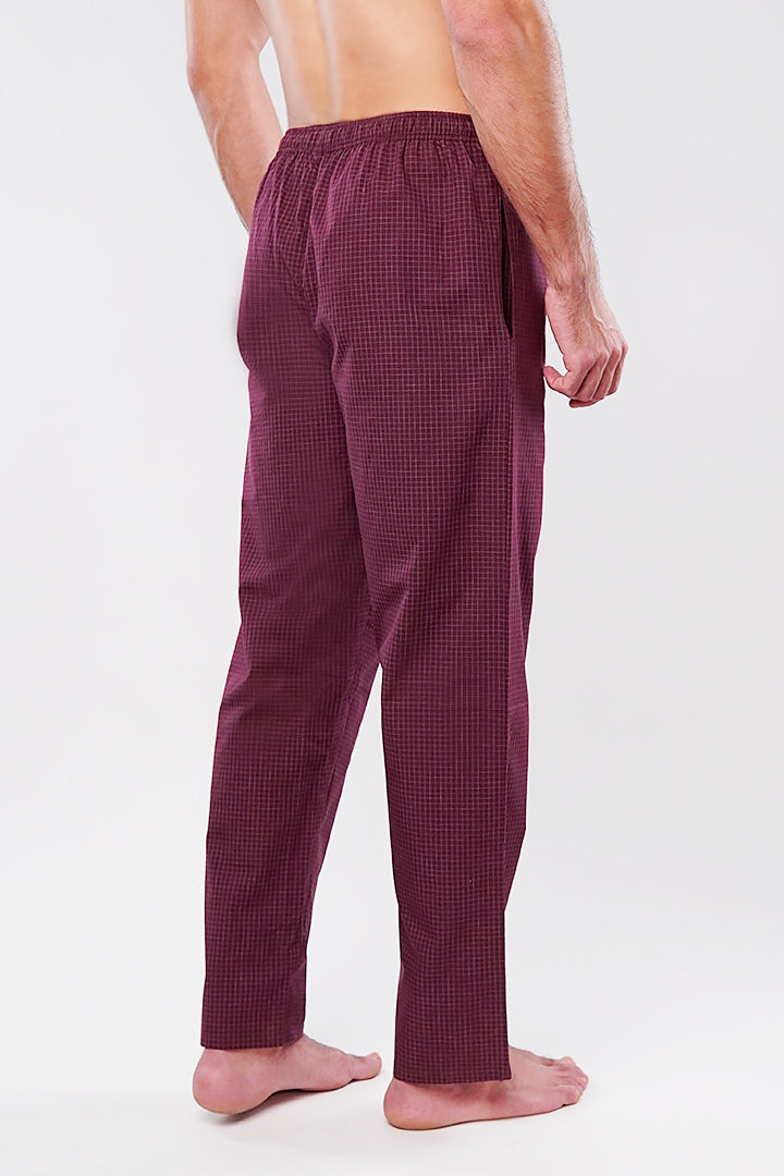 Check Woven Pajamas - Maroon - Mendeez