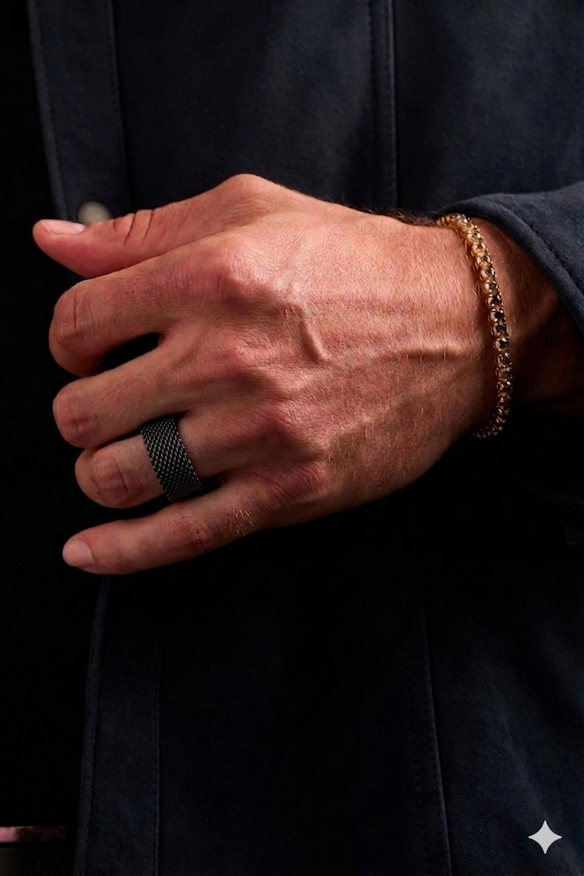 Heavy Mesh Chain Ring - Black - Mendeez
