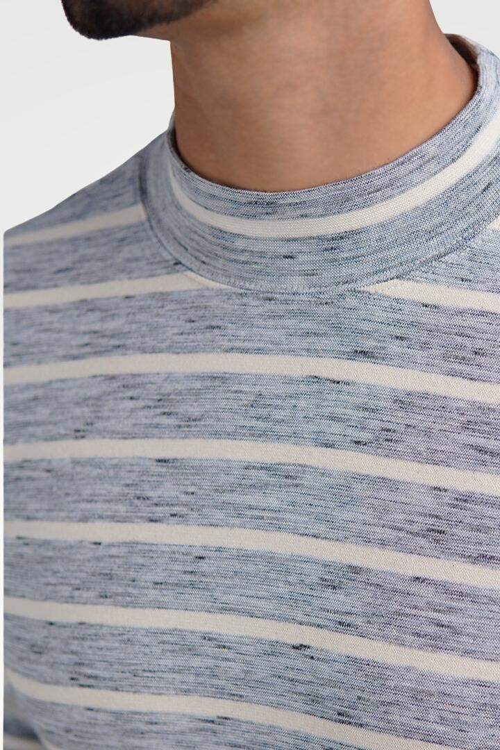 Misty Gray Mock Neck Striped Sweatshirt - Mendeez PK 