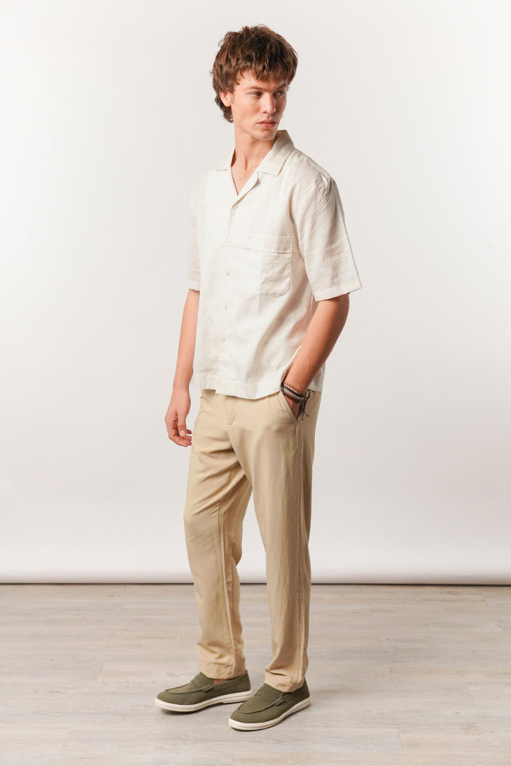 Box Fit Cuban Shirt - Cream - Mendeez