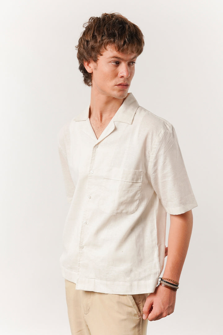 Box Fit Cuban Shirt - Cream - Mendeez