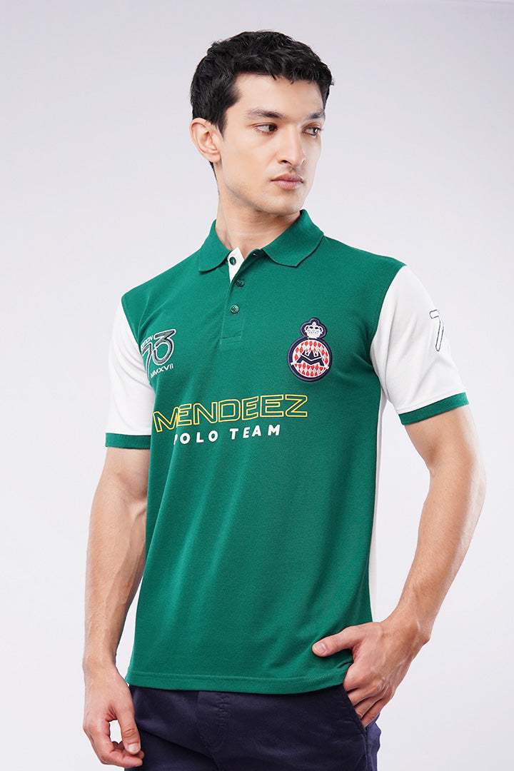 Sports Polo Shirt - Green & White - Mendeez