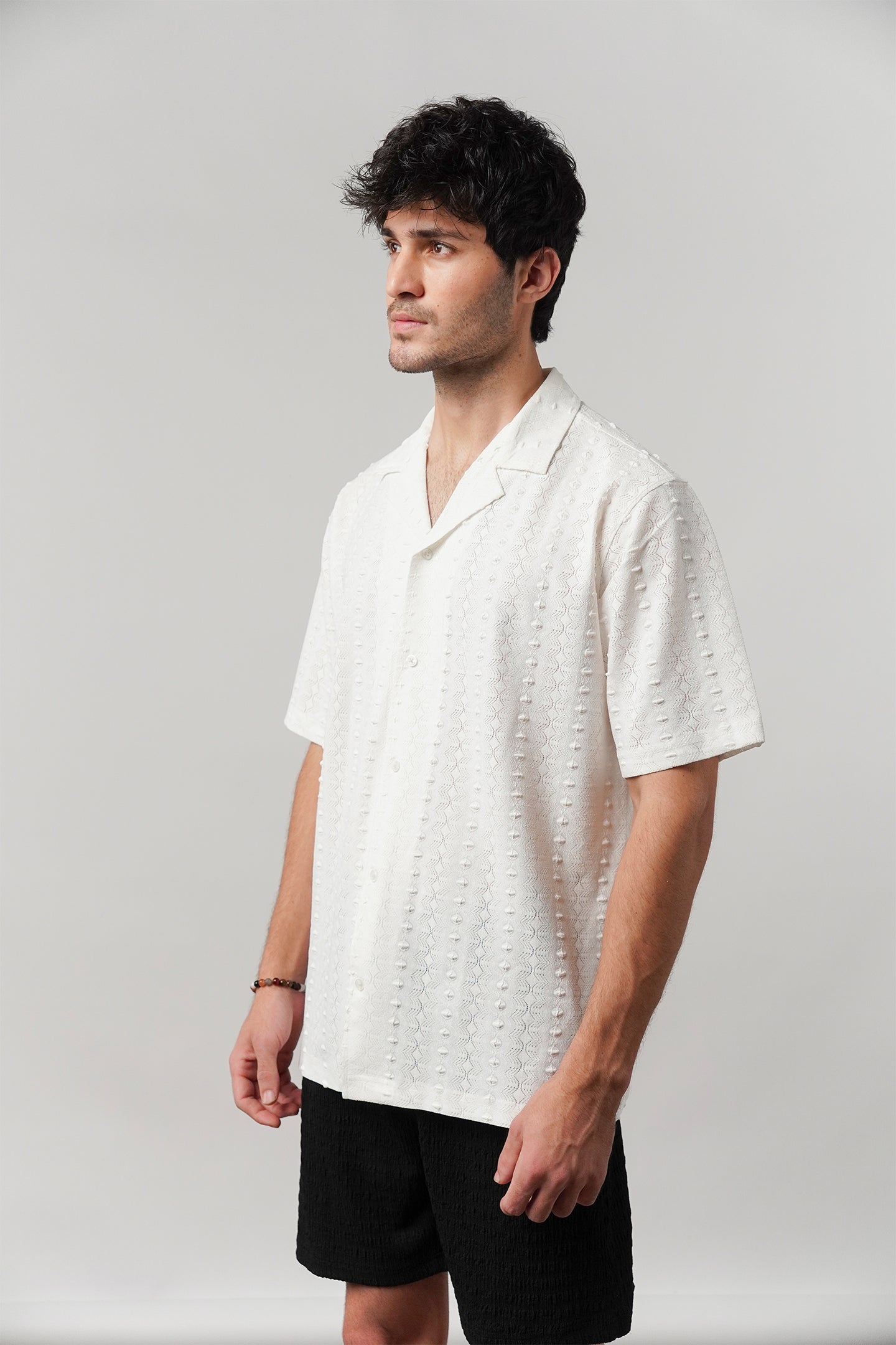 Knitted Cuban Shirt - White - Mendeez