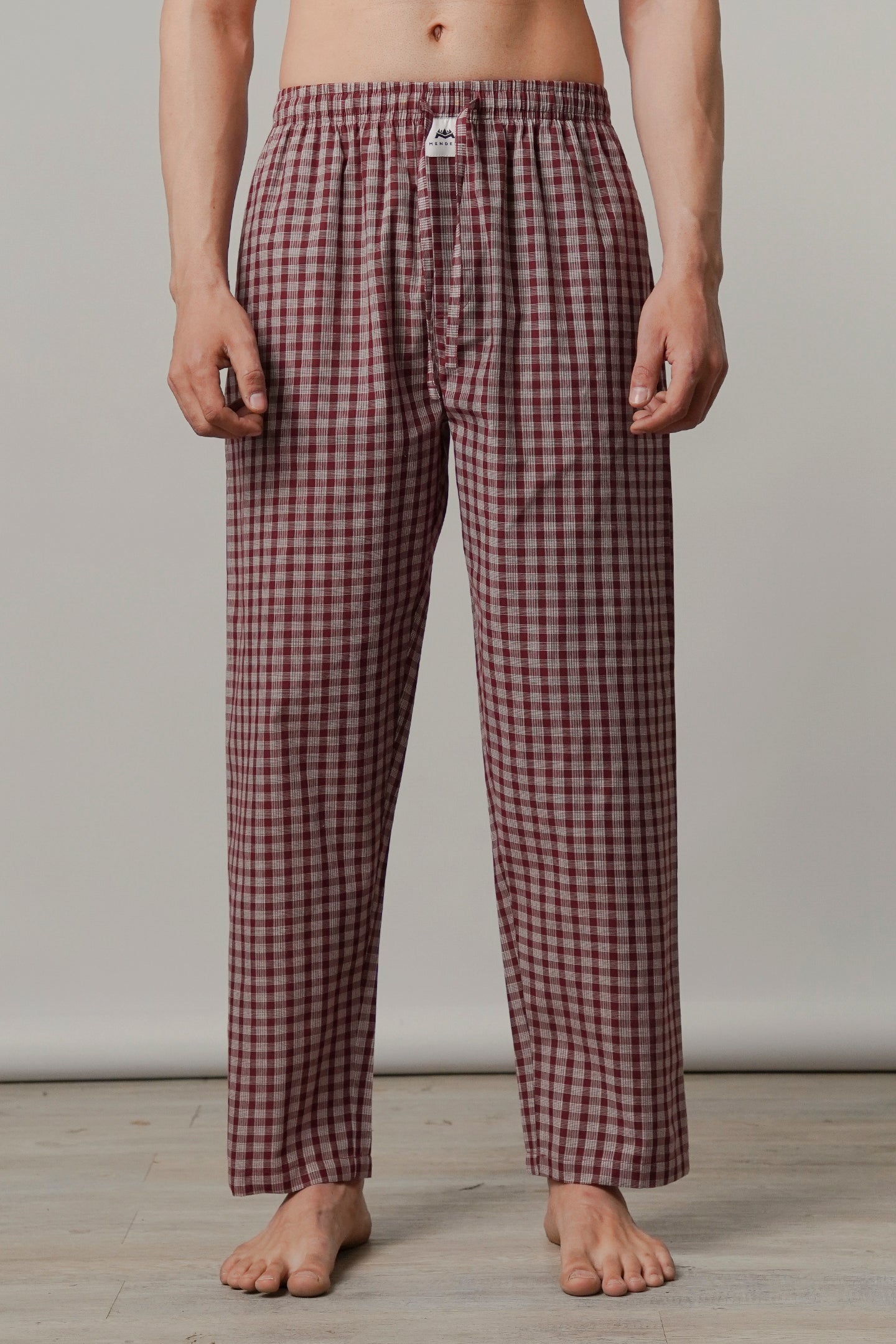 Check Woven Pajamas - Maroon - FA - Mendeez