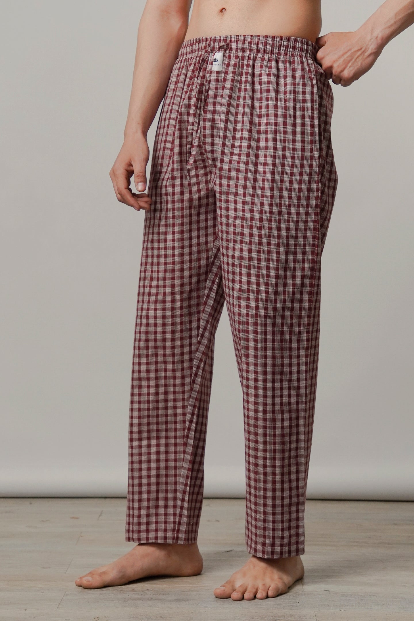 Check Woven Pajamas - Maroon - FA - Mendeez