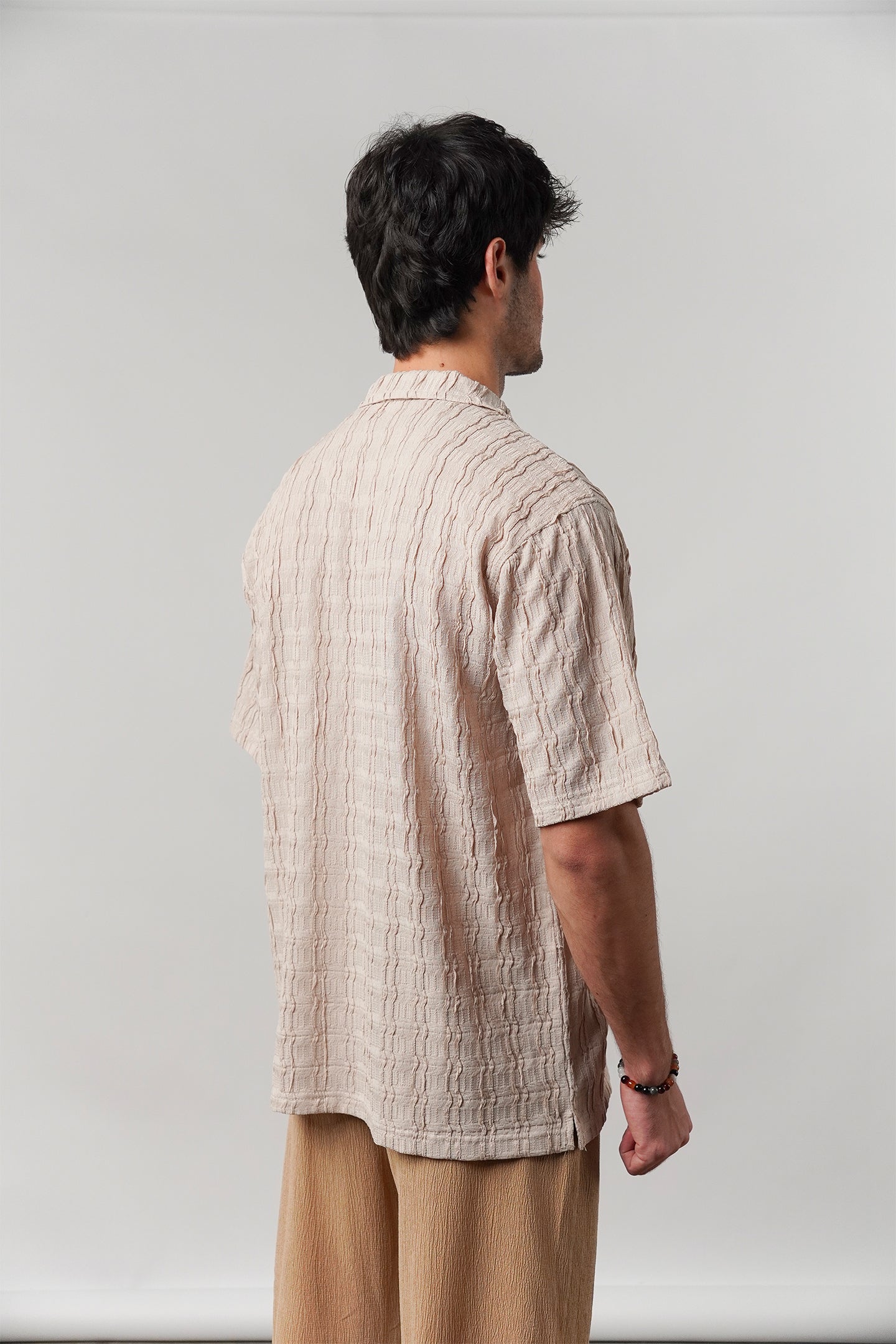 Knitted Cuban Shirt - Beige - Mendeez