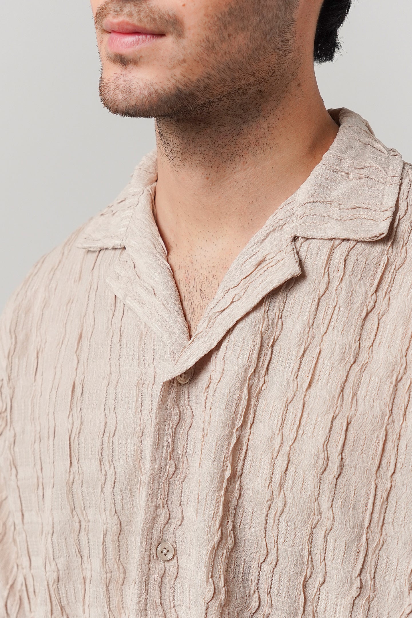 Knitted Cuban Shirt - Beige - Mendeez