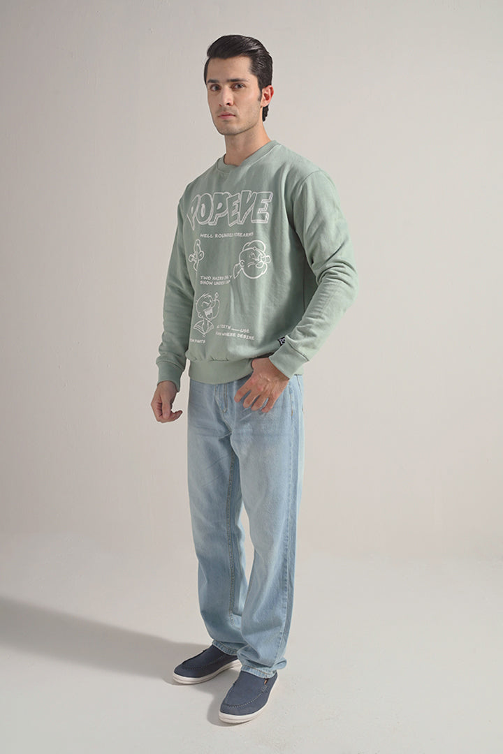 Oversized Graphic Sweatshirt - Sage Green - Mendeez