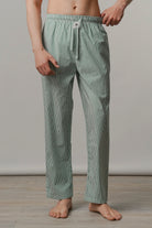 Striped Woven Pajamas - Green - FA - Mendeez