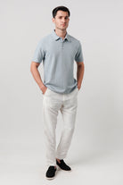 Textured Waffle Polo Shirt - Ice Blue - Mendeez