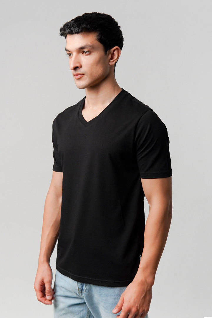 Regular Fit V-Neck T-Shirt - Black - Mendeez