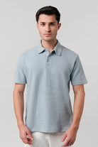 Textured Waffle Polo Shirt - Ice Blue - Mendeez