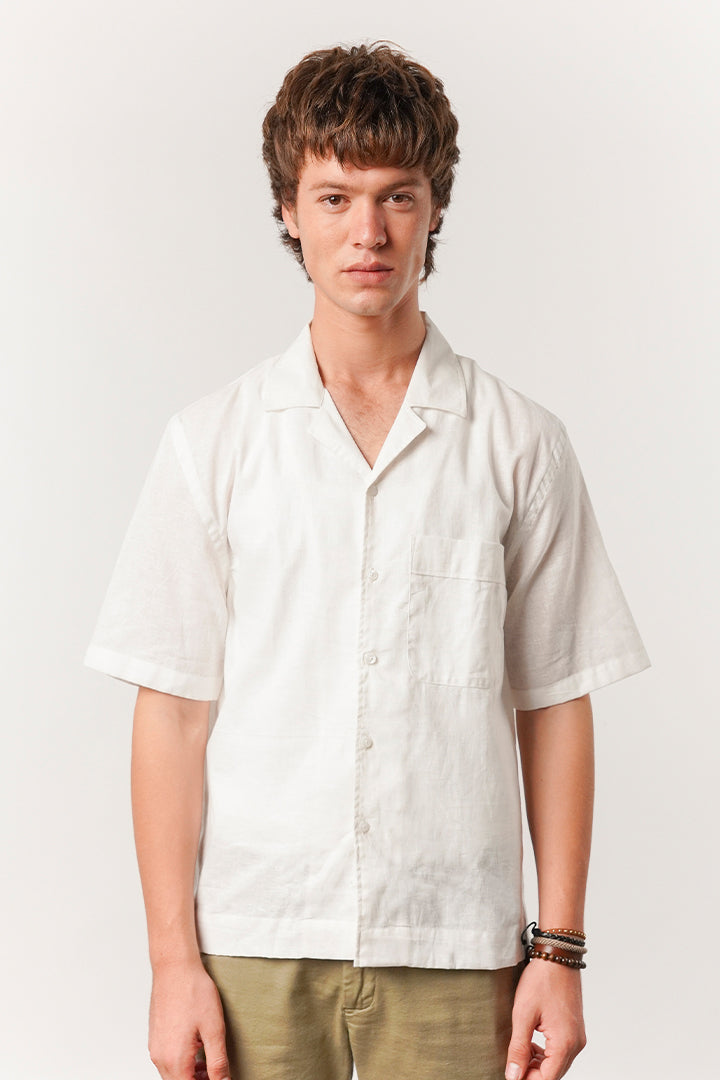 Box Fit Cuban Shirt - Off White - Mendeez