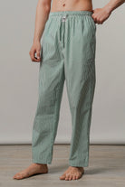 Striped Woven Pajamas - Green - FA - Mendeez