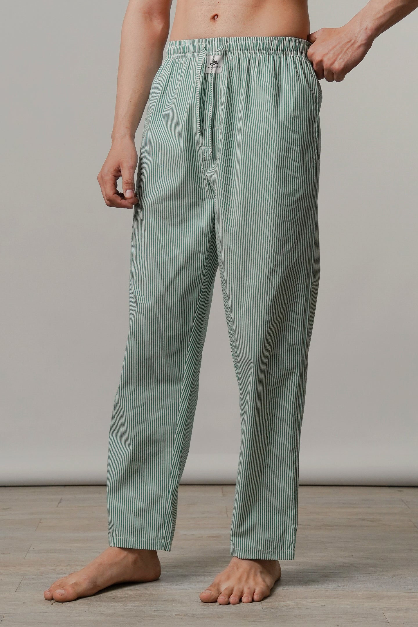 Striped Woven Pajamas - Green - FA - Mendeez