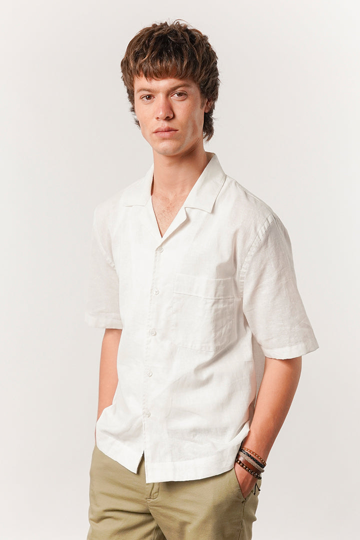 Box Fit Cuban Shirt - Off White - Mendeez