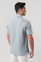 Textured Waffle Polo Shirt - Ice Blue - Mendeez