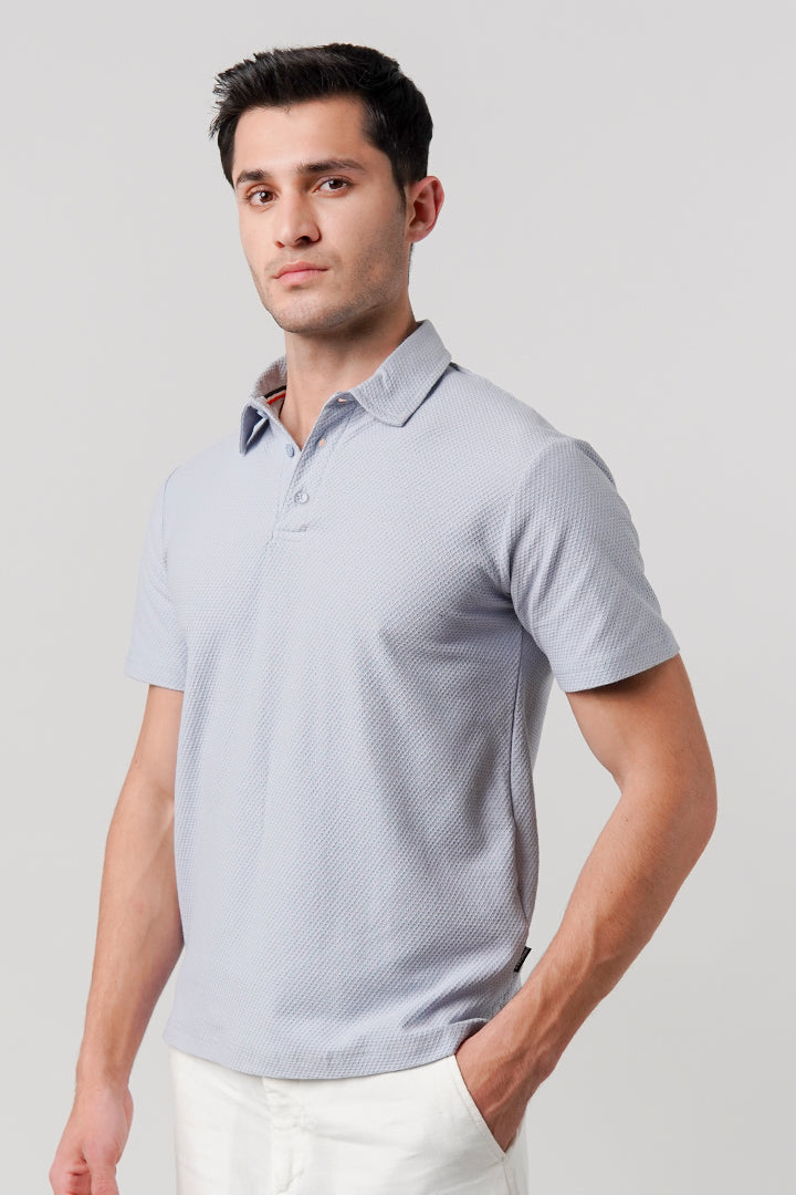 Textured Polo Shirt - Sky Blue - Mendeez