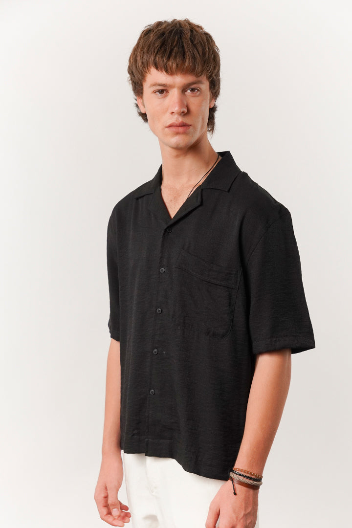 Box Fit Cuban Shirt - Black - Mendeez