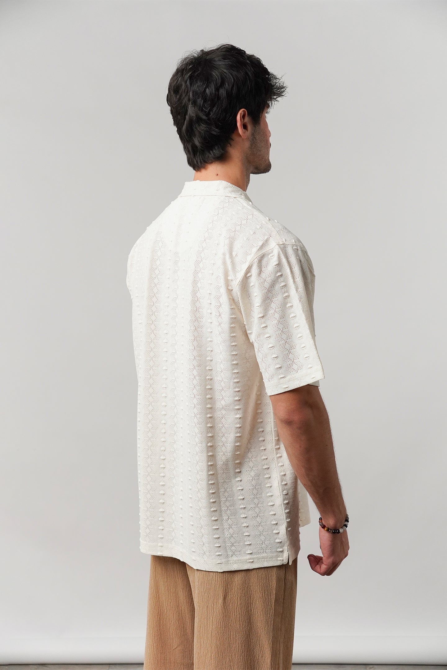 Knitted Cuban Shirt - Cream - Mendeez
