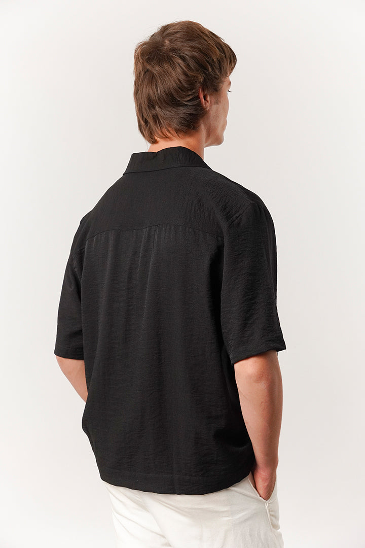Box Fit Cuban Shirt - Black - Mendeez